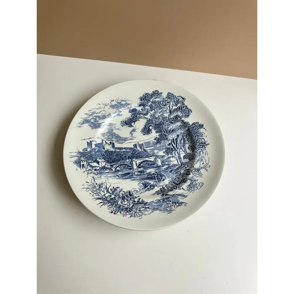 Vintage Wedgwood Dinner Plates Set of 4 Blue Transferware 